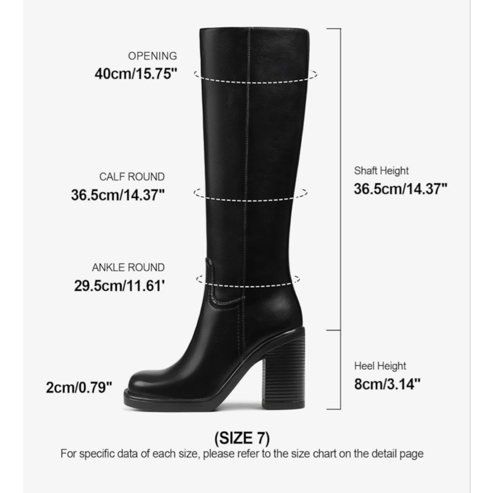 NEW Platform Wide Calf Tall Vegan Leather square toe Knee High Boots 7.5 - Picture 2 of 7